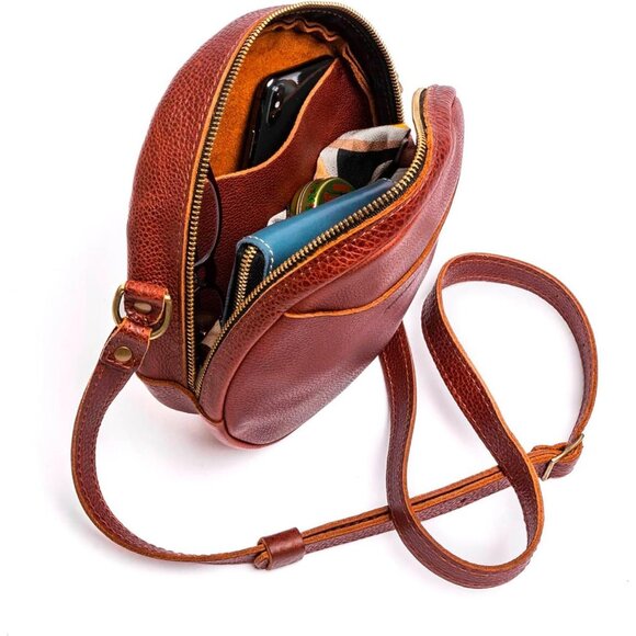 ⚡Portland Leather Women Nutmeg Imported Goods Circle Handmade Crossbody Bag - Picture 2 of 7